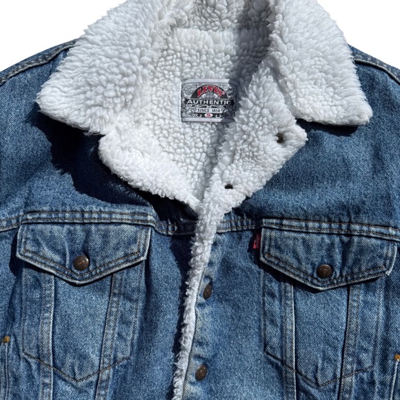 VTg 80s Levis Denim Sherpa lined Trucker Jacket Mens small coat light wash - Picture 1 of 8